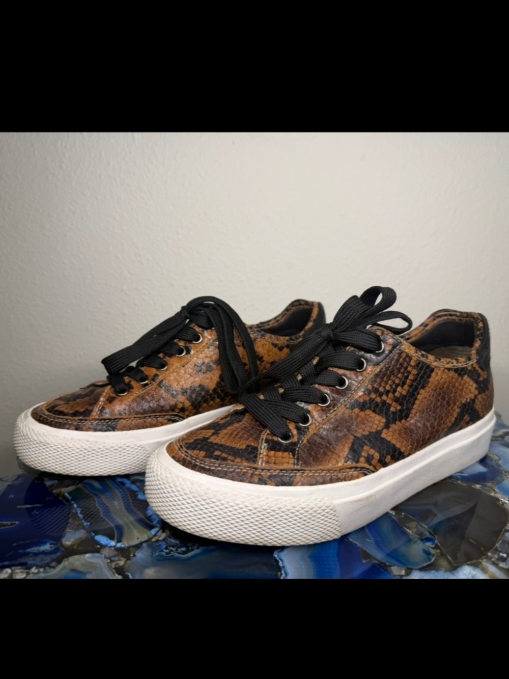 Rag & Bone Brown Snakeskin Embossed Platform Sneakers Women's Size 6 (US)